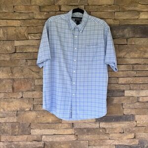 Mens Saddlebred Shirt Blue  Plaid Sz Large Short‎ Sleeve Button Front EUC